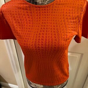 Fendi Orange Crop Fitted Short Sleeve Tee